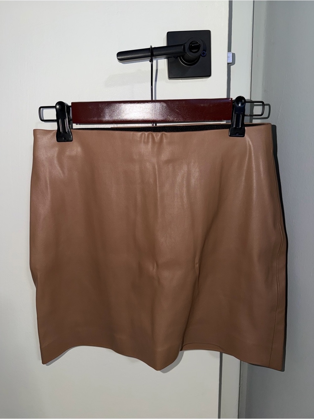 Shinestar Faux Leather Mini Skirt in Camel Brown - Picture 2 of 3